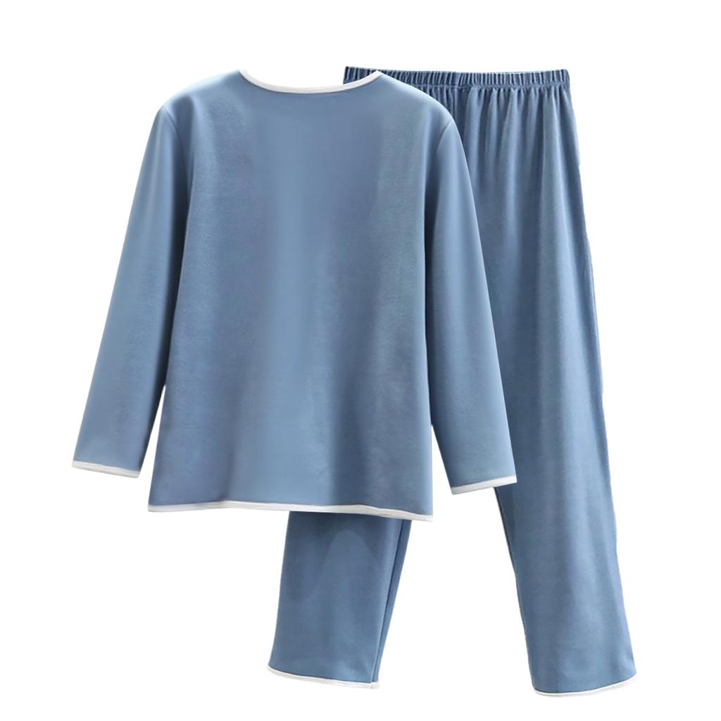 Ladies' Casual And Comfortable Long Sleeved Solid Color With Thick Velvet Sleepwear And Warm Pants Plus Size Set