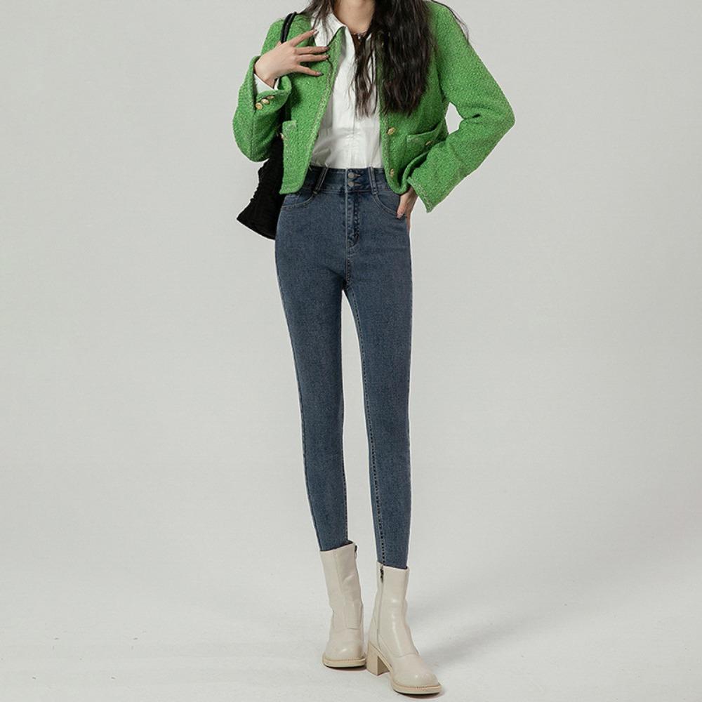 

Commuter high-waisted jeans women s tight-fitting small feet autumn and winter new elastic slim-fitting thin velvet pencil pants 32