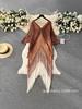 Miyake 2025 Spring Pleated Gradient Tassel Bodycon Dress In Elegant Color Block Design
