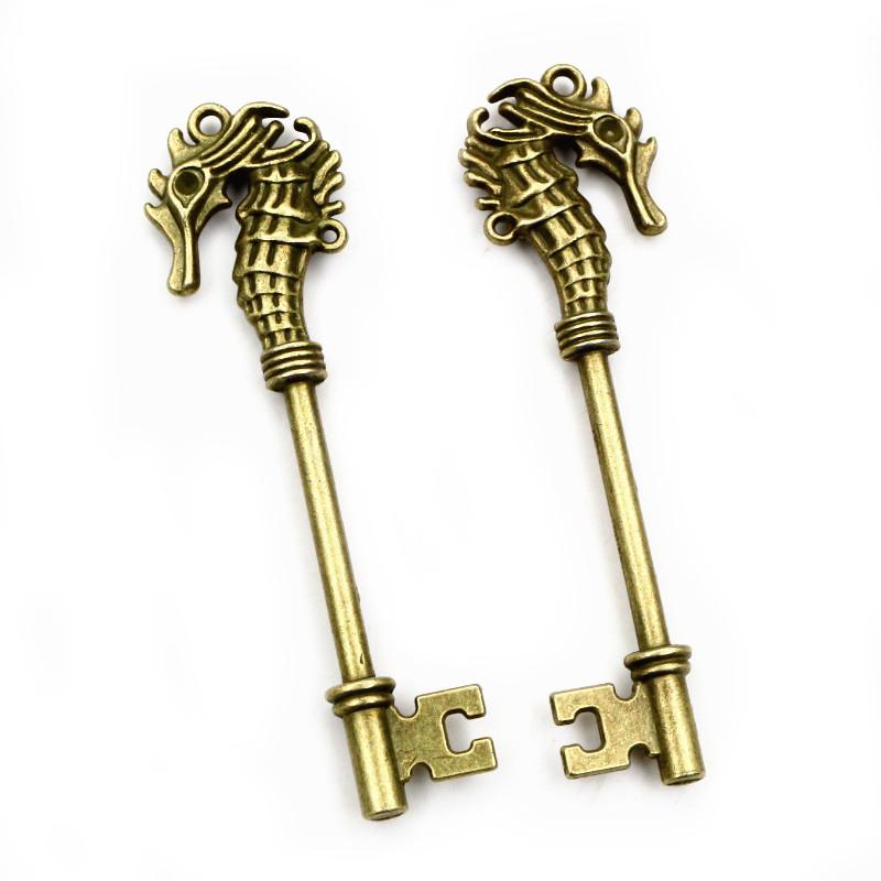 5pcs 70x19mm Charms Hippocampi Key Antique Bronze Silver Plated Metal Handmade Charms Pendant DIY Findings for bracelet necklace