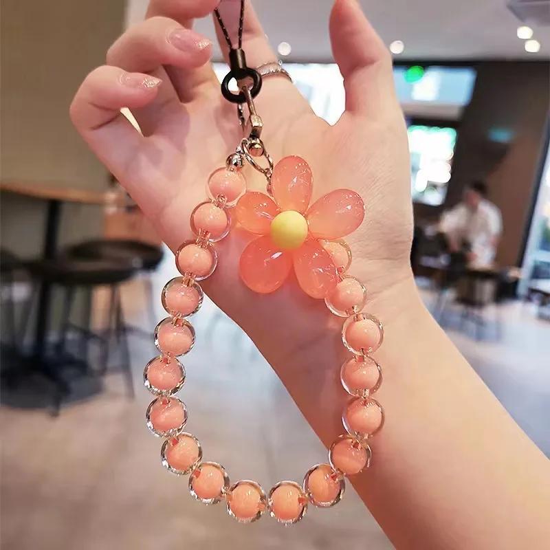 Phone Anti-lost Lanyard Key Short Wrist Pendant Macaron Round Bead Pendant Women's Hand-held Chain Mobile Phone Lanyard