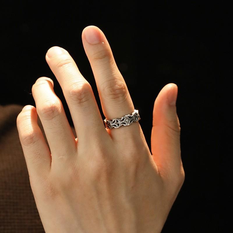 Adjustable Open Ring Men Women Sterling Vintage Geometric Band Retro Design