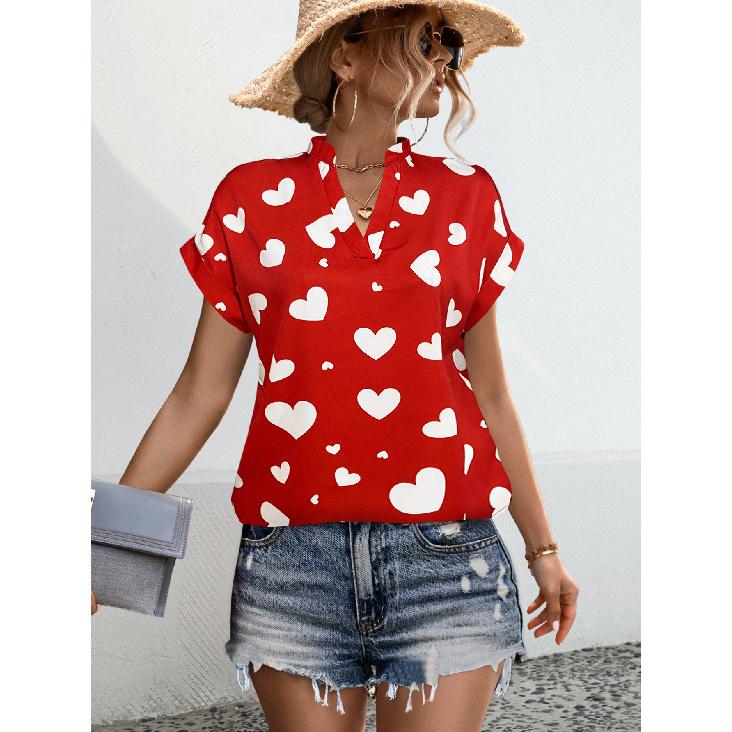 Spring and Summer New Women's Clothing Hot-selling Heart Print Shirt