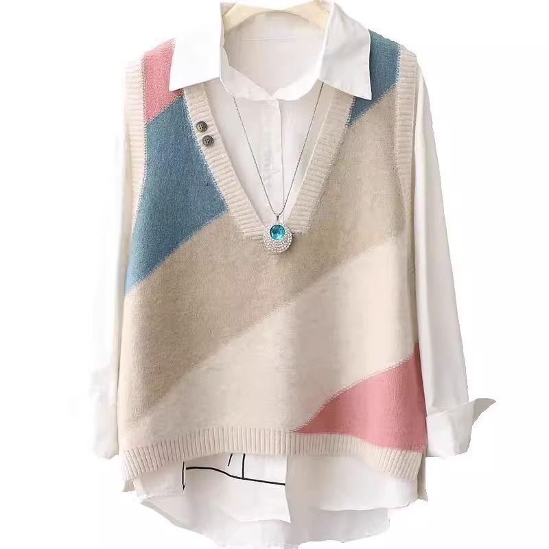 Spring and Autumn Knitted Vest Tank Top Loose Sweater Women's Coat Head Knitted Shirt Art Women's Wear