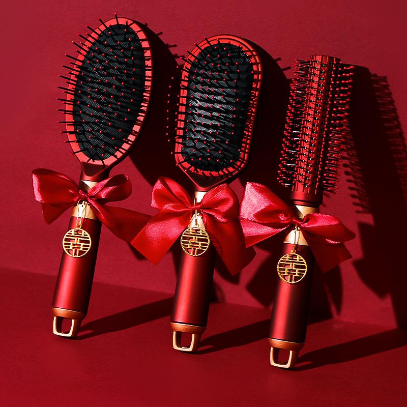 High-End Red Wedding Cushion Comb Set for Women – Complete Dowry Joy Comb Pair
