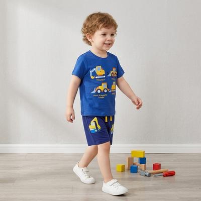 Boys' Suit With Car Print Children'S Short-Sleeve Suit Knitted Cotton Shorts Set For Kids
