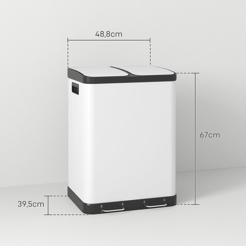 Dual Compartment Trash Can, 2 X 30L, Fingerprint-Resistant, Pedal, Removable Inner Bins, Grey