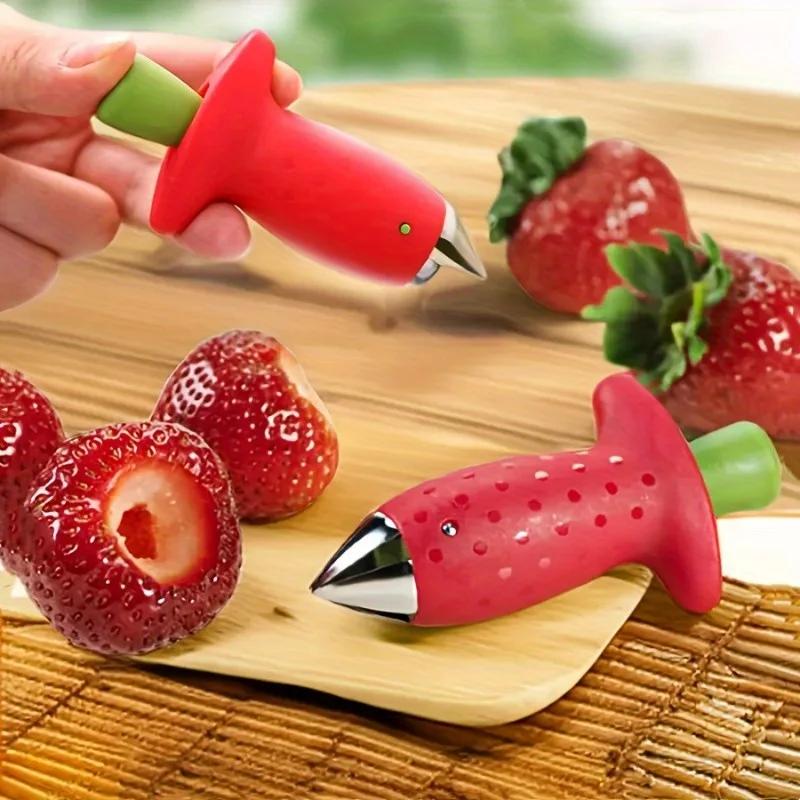2-pieces manual stainless steel fruit and vegetable corer, efficient tomato and strawberry stem remover, easy to grip design