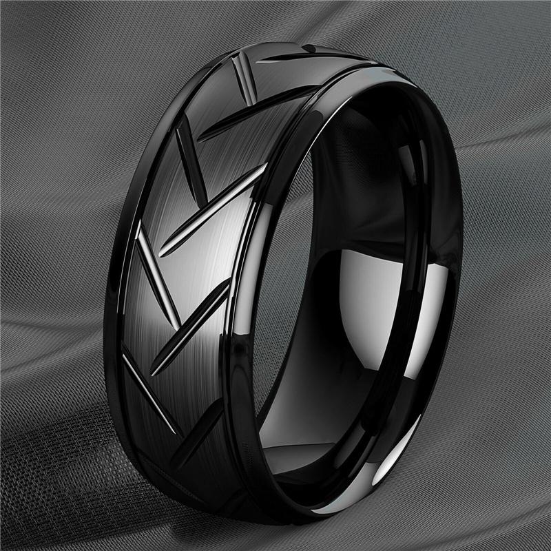 Modern 8mm Black Titanium steel Rings for Men Women Groove Multi-Faceted Stainless Steel Men Ring Wedding Band Jewelry