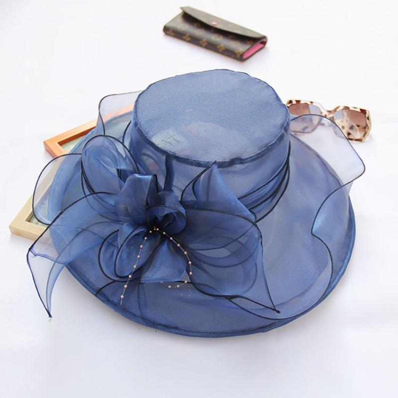 Summer Korean Version of Flower Mesh Sun Hat Beach Sun Hat Women's Organza Top Hat