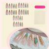 30PCS Glossy Nude Long Fake Nails with Green Pattern Prevailing Natural Look Press-On Nail Sets for Fingernail DIY Decoration