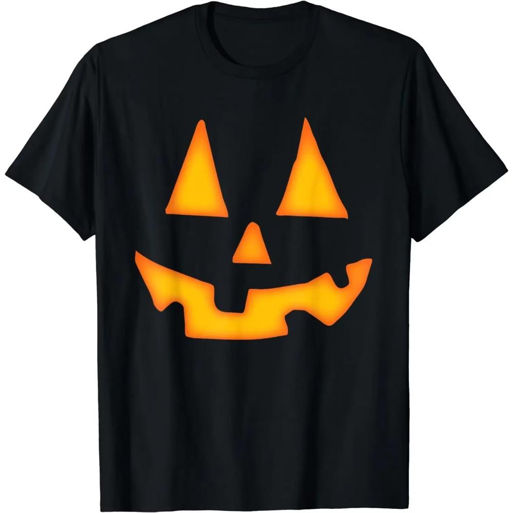 Pumpkin Halloween Shirts for Men Women Jack O Lantern Face T-Shirt Funny Cartoon TShirt ONeck Casual Unisex Black White