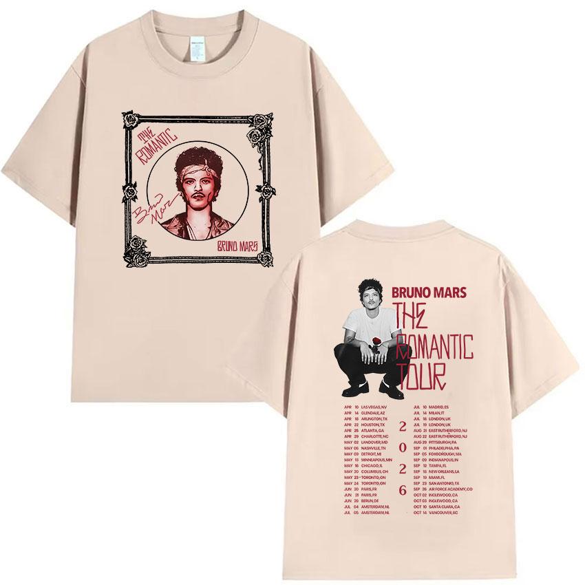 Bruno Mars The Romantic Tour 2026 Sommer Bedrucktes T-Shirt Herren Hip Hop Luxus Mode T-Shirt Y2k Retro Harajuku Baumwoll-T-Shirt