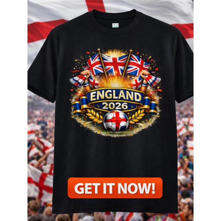England 2026 Football T-Shirt | England Supporter Fan Tee S чёрный