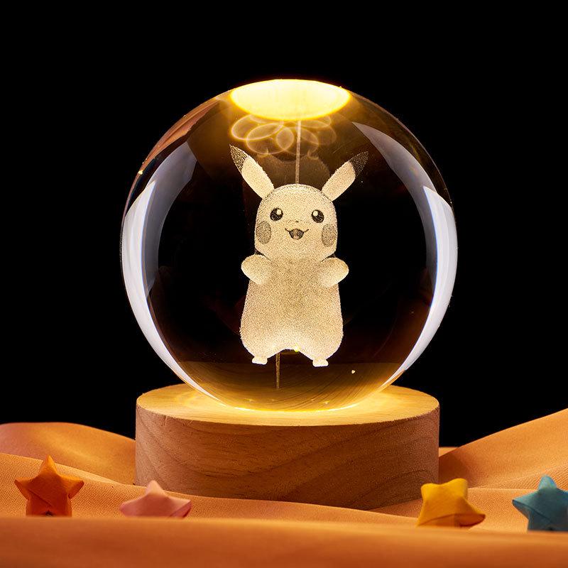 Pikachu 3D Engraved Crystal Ball Night Light – Creative Birthday & Qixi Festival Gift Ornament 1