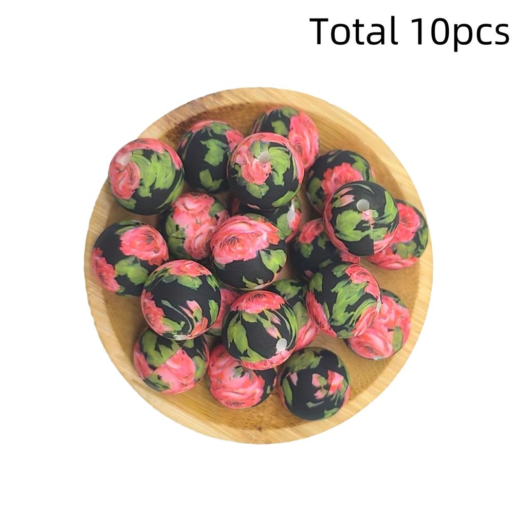 10/10pcs 15mm silicone beads with various styles of printed patterns, perfect DIY bead handmade accessories, fashionable jewelry