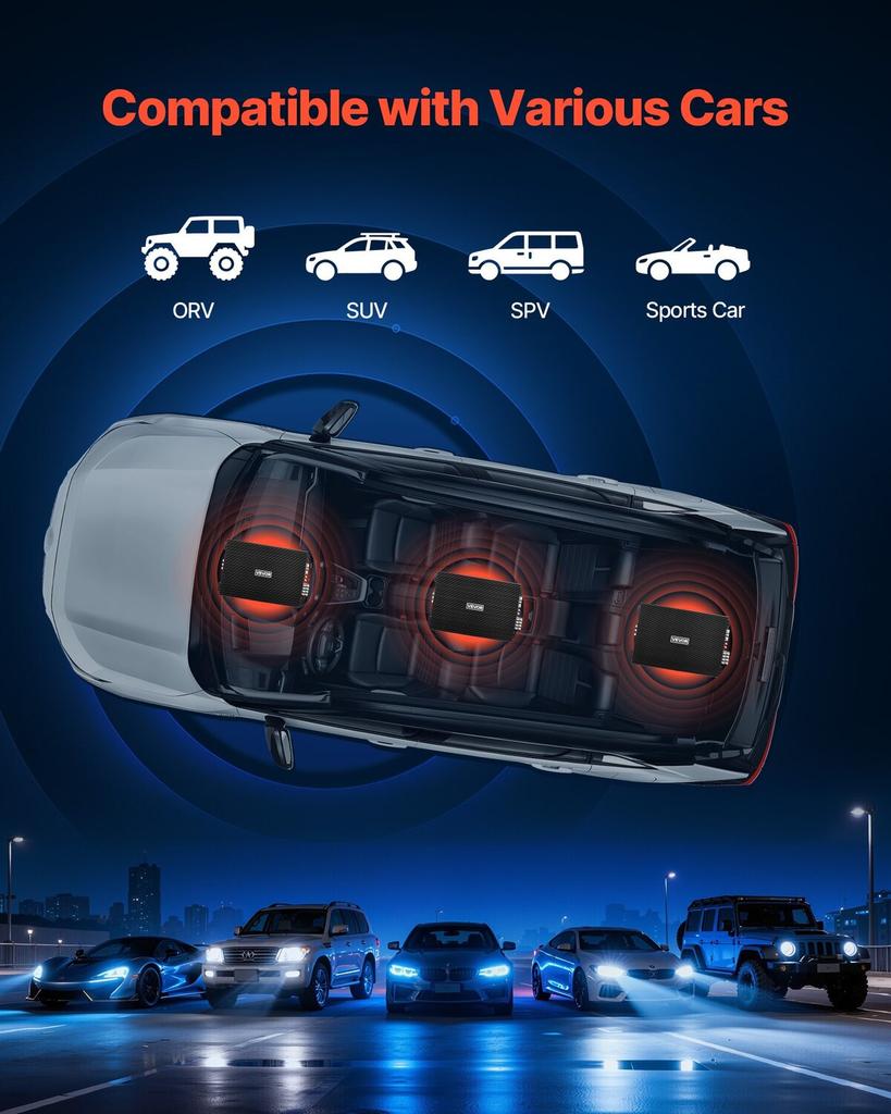 Car Audio Amplifier, 4-Channel Bridgeable Car Amplifier, Multichannel Class AB Stereo Amp, Max. 4 x 200W at 4 Ohms / 4 x 400W at 2 Ohms, High Output,