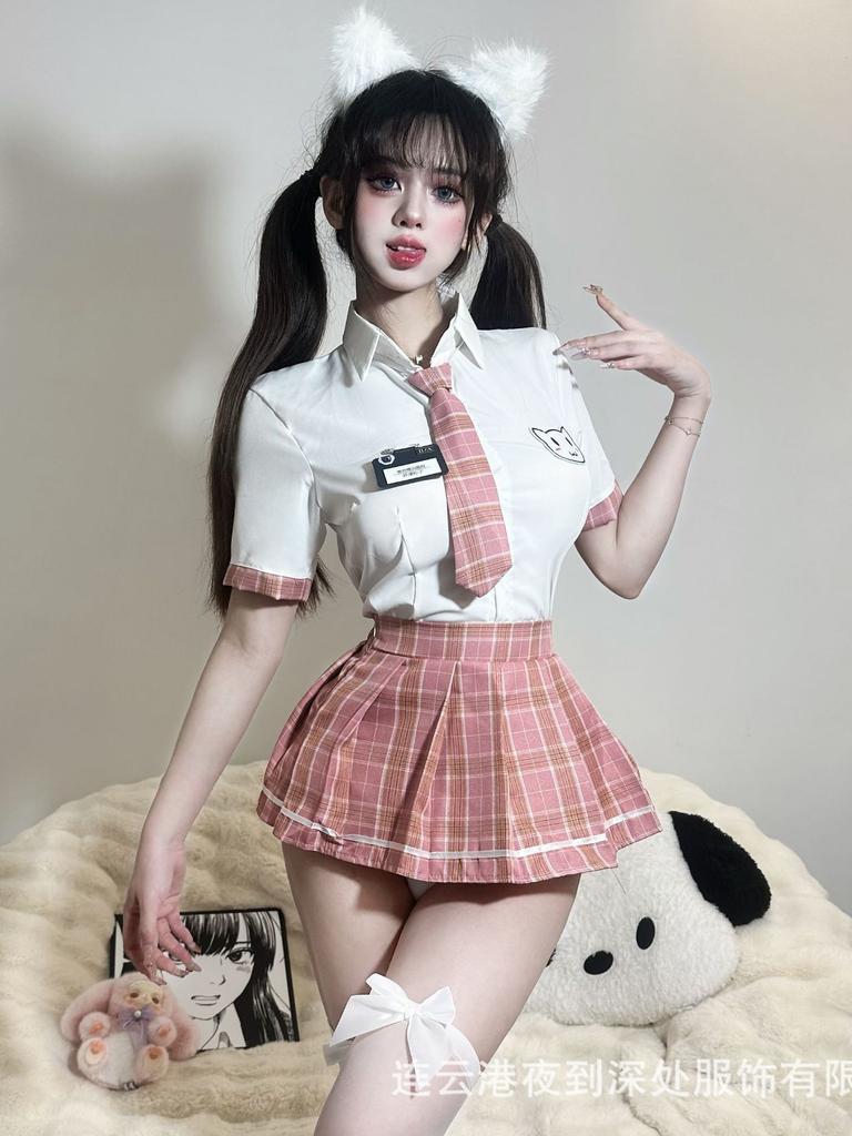 Fashion Sweet Mini Skirts Set Sexy Student Jk Uniform Checkered Short Skirt Role-Playing Hot Clothing Tempting  New Vbb1