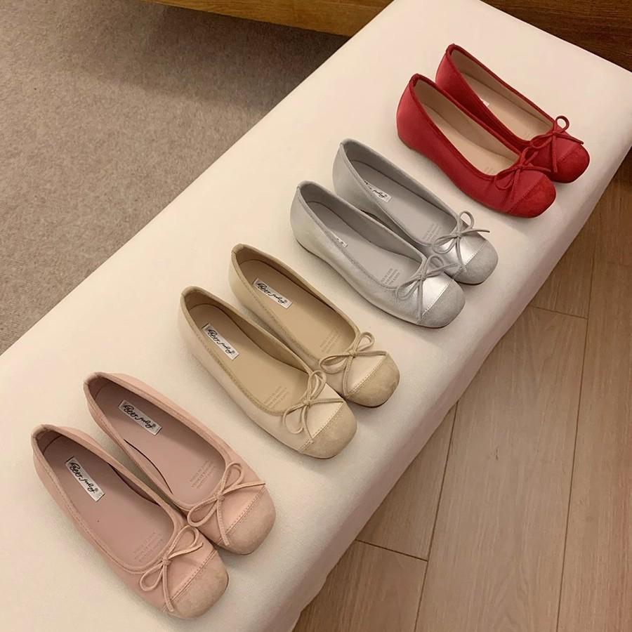 Korean version of Xiaoxiangfeng single shoes women's shoes 2025 spring and summer new fairy pink retro bow ballet shoes