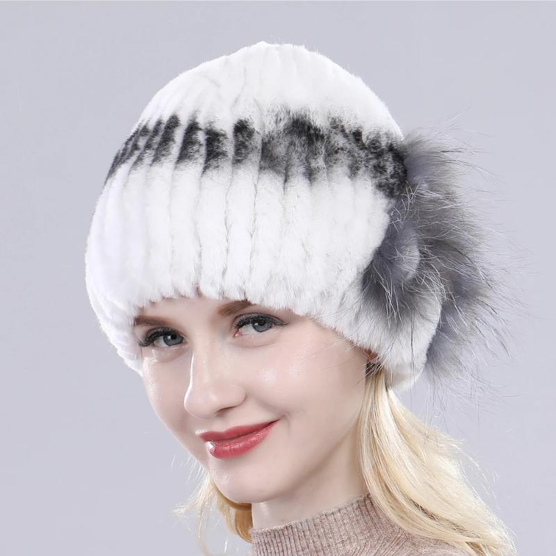 New Knitted Rex Rabbit Fur Hat For Women Winter Warm Natural Fur Hats Thick Outdoor Girl Fashion Real Rex Rabbit Fur Caps