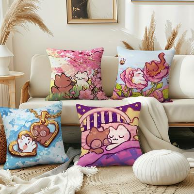 Cartoon Cute Couple Cat Cushion Cover Pillow Cover Decoration Room Home Sofa Living Office Car Nordic Simplicity