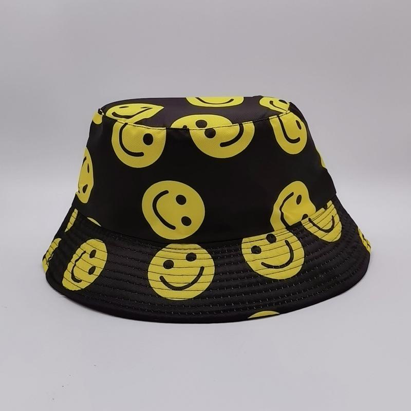 European and American Spring and Summer New Smiley Face Printed Bucket Hat Women's Sunshade Basin Hat Fashion Double-sided Sun Hat