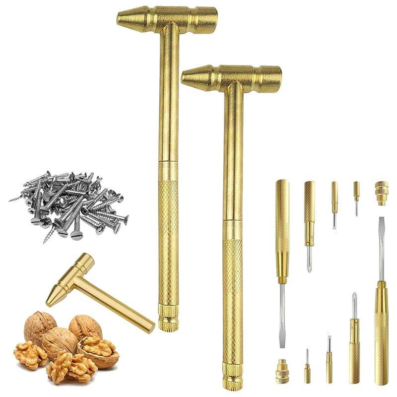 

A55F-Willedup Hammer, 6 In1 Multifunction Copper Hammer, Multifunction 6 In 1 Jewelers Hammer Set золотий