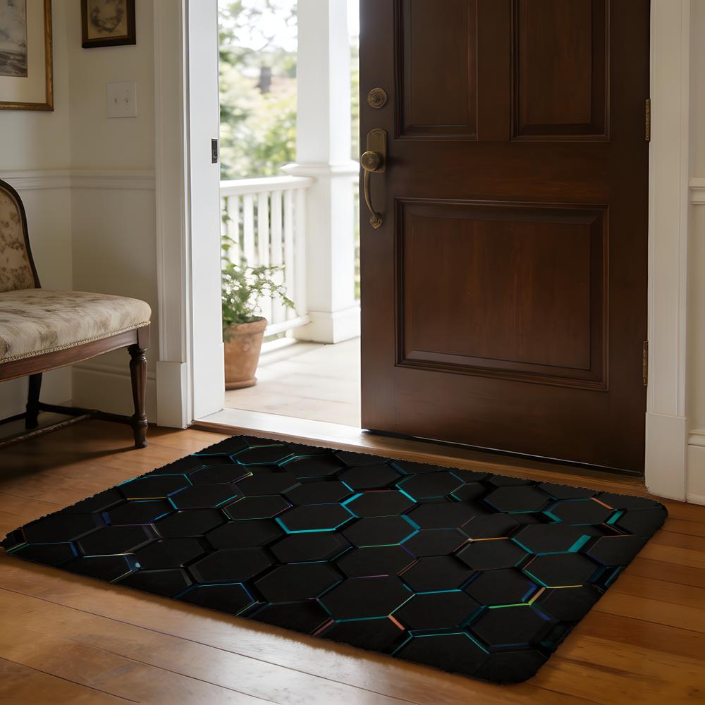 Abstract Hexagon Pattern Floor Mat Soft Flannel Absorbent Mat Non-Slip Rug Home Bedroom Bathroom
