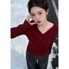 Korean V-Neck Long Sleeve Slimming T-Shirt for Women - Spring, Autumn, Winter