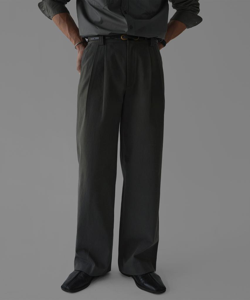 Baulopeulodeogteu Double-Pleat Cotton Wide Pants [Charcoal]