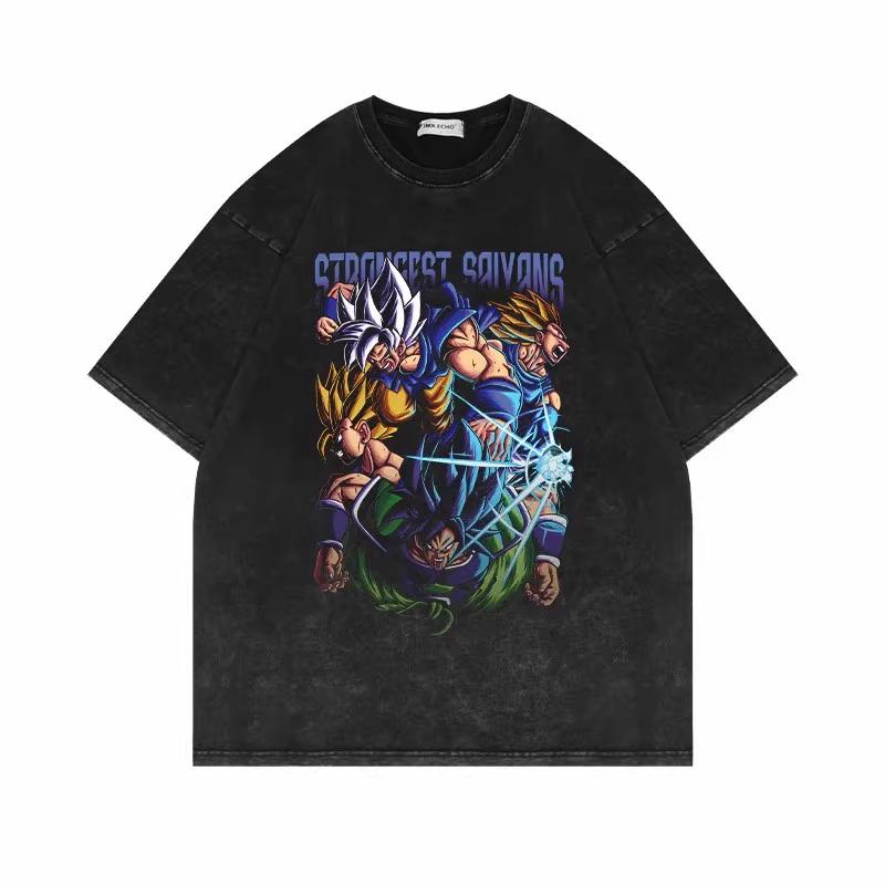 Dragon Ball Z Vegeta Super Saiyan Printed Tshirt Mens and Womens Washed Tshirt High Quality Vintage Cotton Tshirt Tops