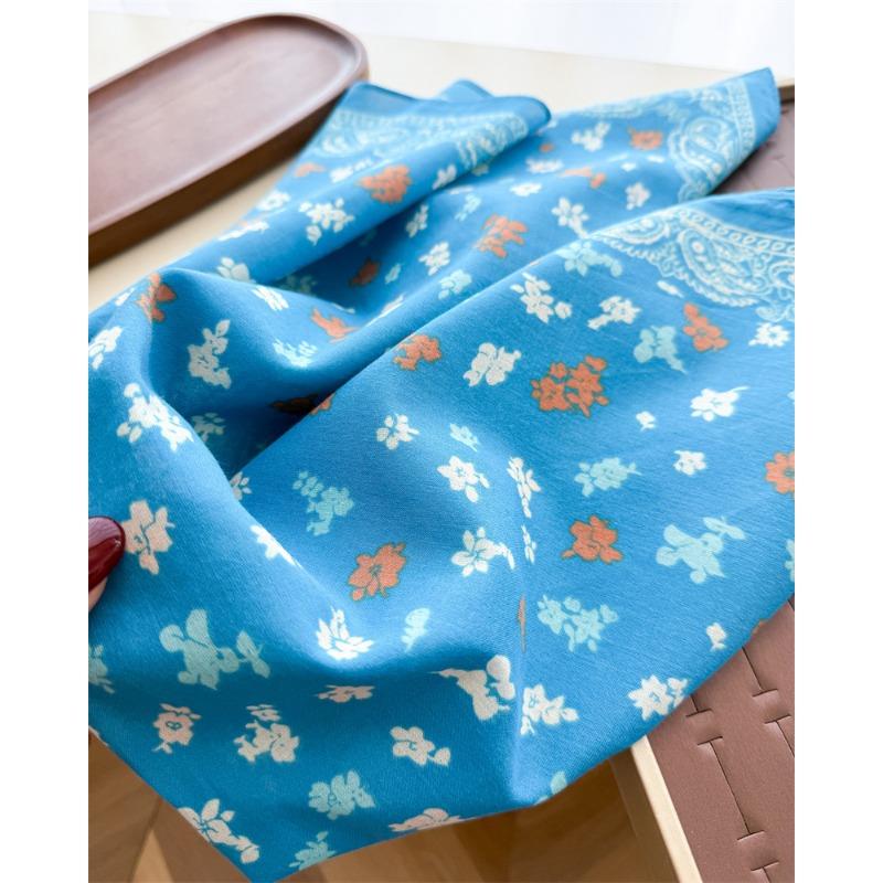 Women S Floral Printed Cotton Small Square Scarf Elegant Sunscreen Decorative Neck Scarf