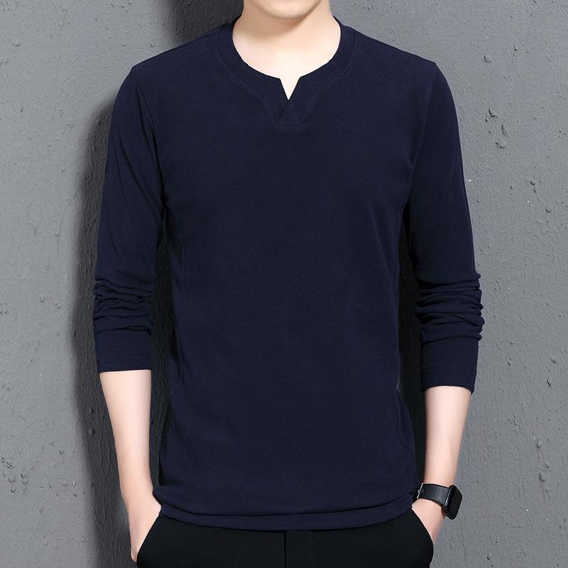 

Футболка весна-осень с круглым вырезом и длинными рукавами, однотонная модная мужская базовая рубашка 5XL темно-синий