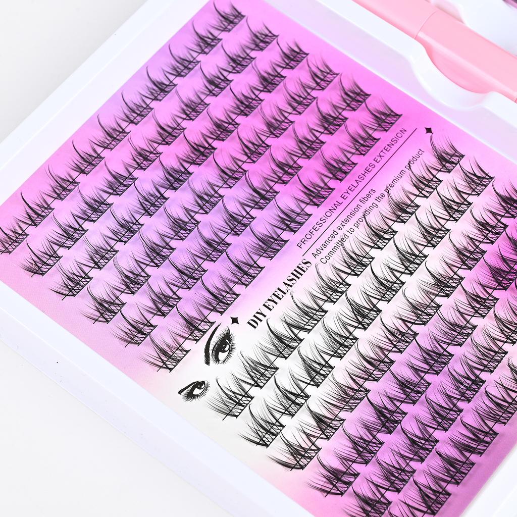 12-Row Lazy Trilogy False Eyelashes Glue Tweezers Set Natural Simulation With Clear Roots