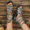Large size flatbottomed hightop cool boots for women, new hollowedout zipper willow retro fashion sandals