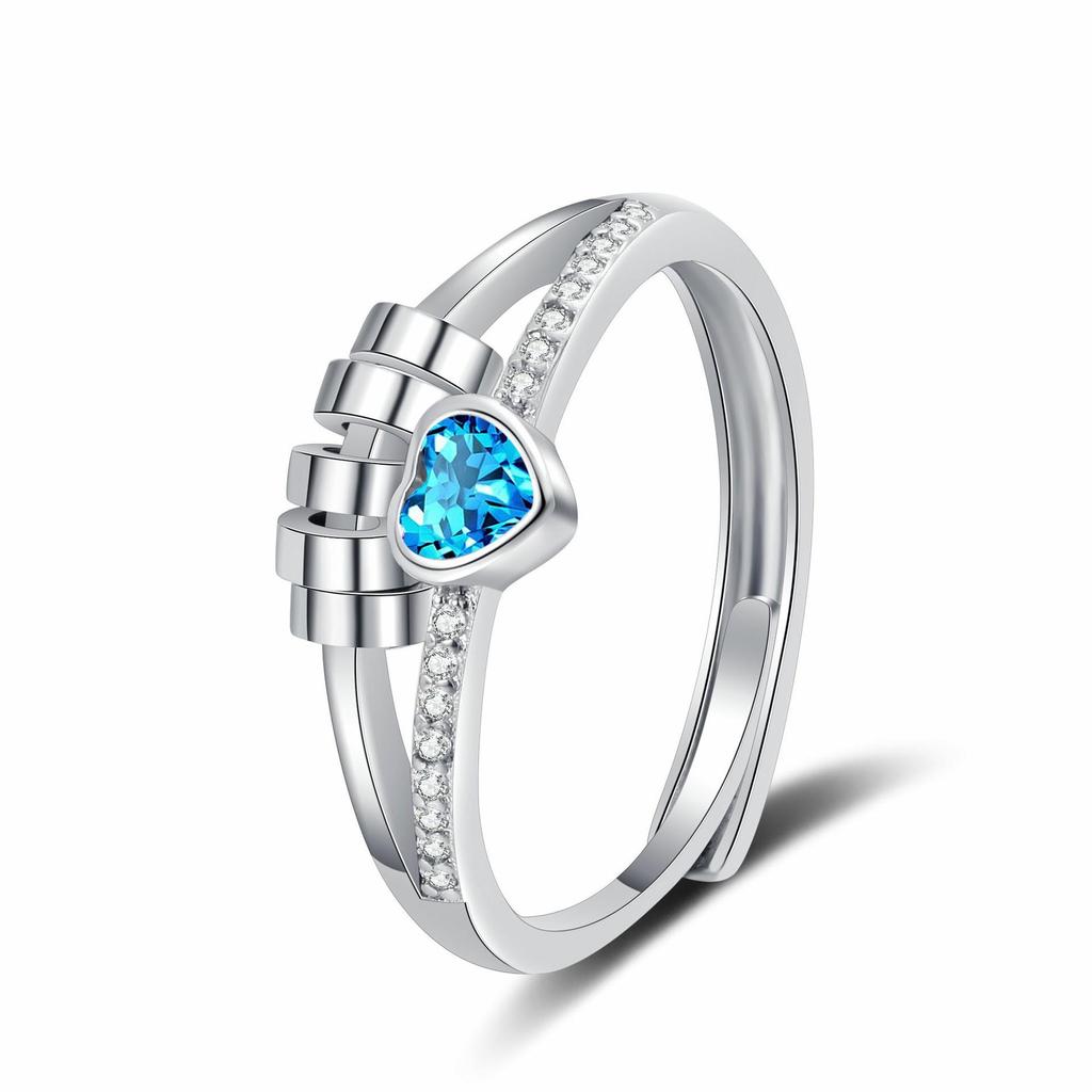 Heart-Shaped Birthstone Spinner Ring - Stress-Relief Roller Ball for Men & Women