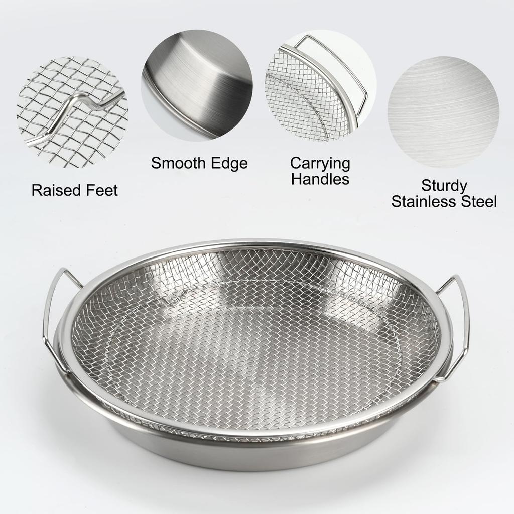 Stainless Steel Mesh Oil Filter Tray Drain Basket Set Reusable Vegetable Draining Rack With Handle Round Fried Food Strainer
