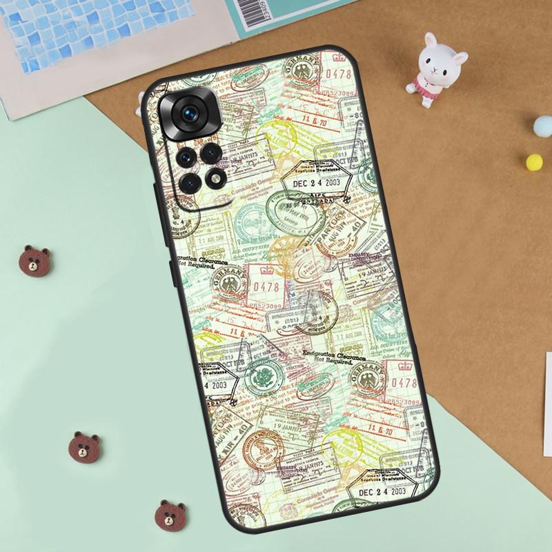 Passport Travel Stamps Case For Xiaomi Redmi Note 13 14 9 10 11 12 Pro 10S 11S 12S Cover For Redmi 13C 10C 12C 14C
