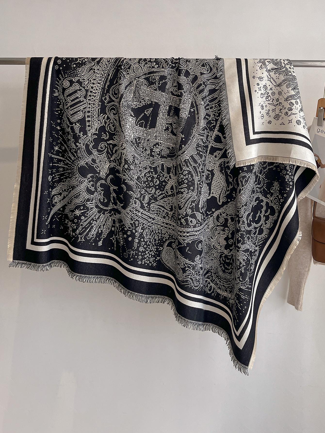 Floral Print Tasseled Pashmina Shawl Wrap Bandana Poncho - Lightweight Fashionable Scarf For Women
