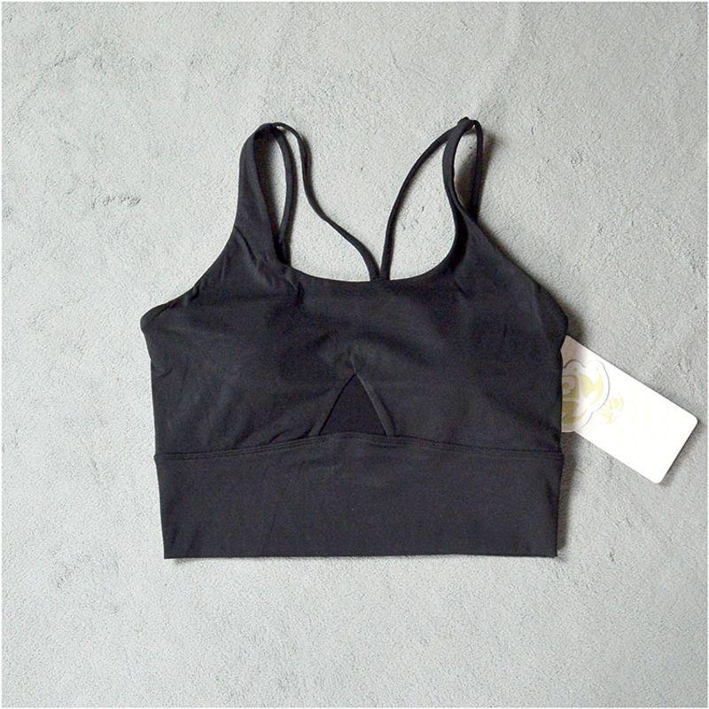 

Women s Yoga Vest Tight with Pad Quick-Drying Sports Bra Short Crop Top Thin Strap Beautiful Back Tank-Top Black S