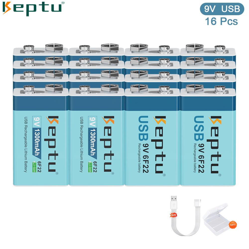 KEPTU 1300mAh 9V Li-ion Rechargeable Battery with Micro USB, 6F22 Lithium Battery for Wireless Microphone, RC Toys, and Gadgets