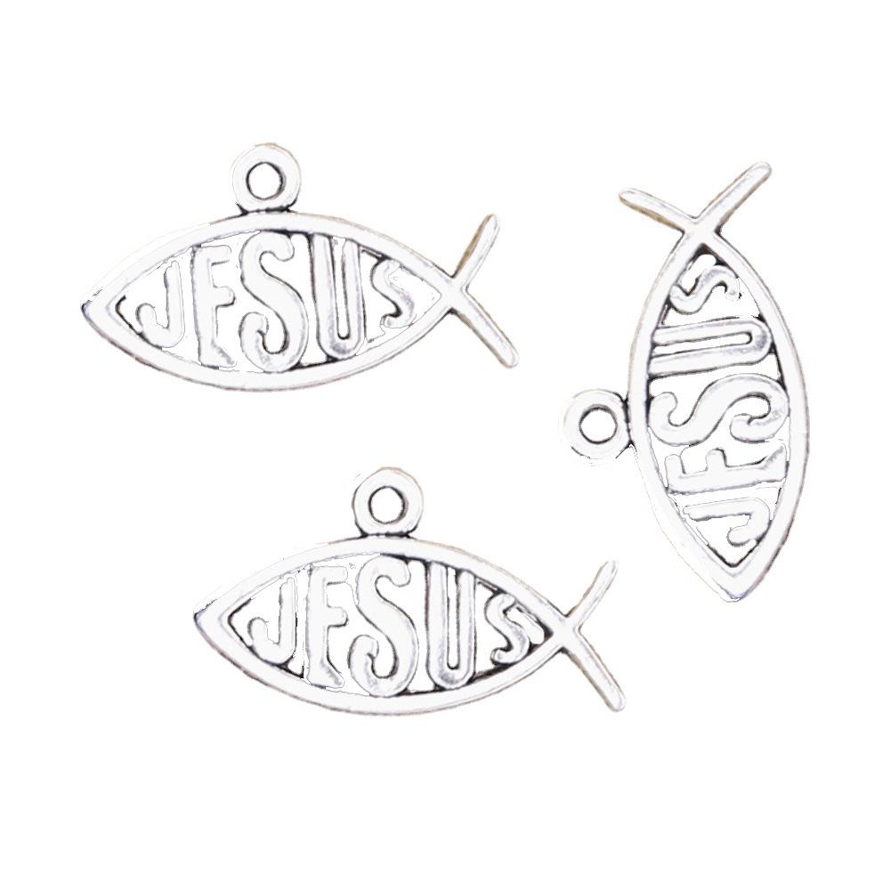 Antique Silver Fish Jesus Pendant for DIY Jewelry and Charm Bracelet