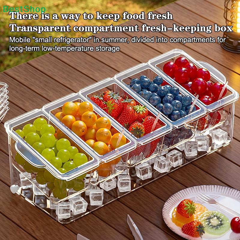 Chilled Condiment Server 5 Compartment Acrylic With Lid Clear For Salad Chilled Serving Tray Ice Serving Bowl Clear Salad
