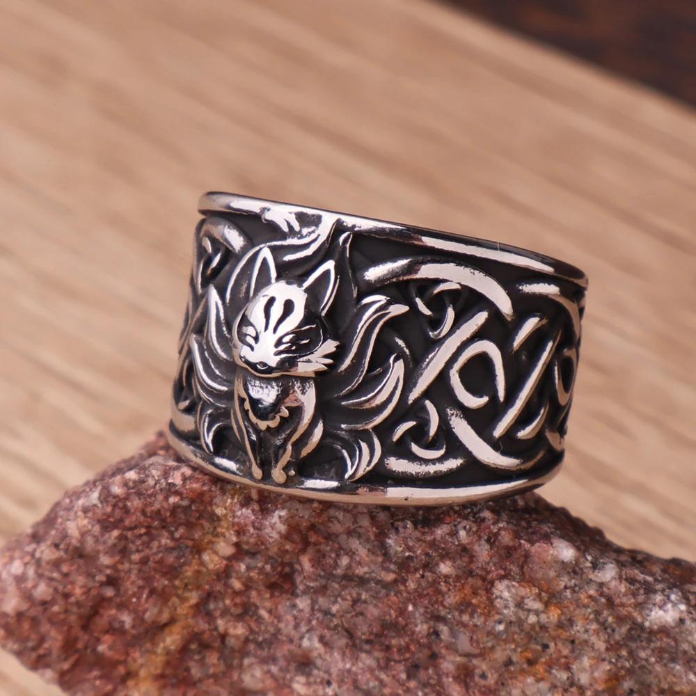 

Fashion Animal Vintage Nine Tailed Fox Rings for Men Women Punk Hip Hop Viking Celtic Ring Stainless Steel Jewelry Free Shipping 13 срібний