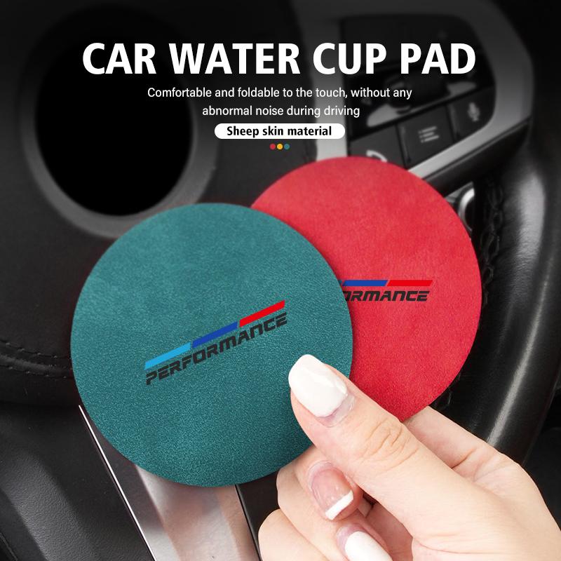 2pcs Suede Car Coaster Water Cup Drink Holder Anti-Slip Pad For BMW X1 X3 X4 X5 X7 G20 G38 F20 F39 F48 E46 E60 E36 E39