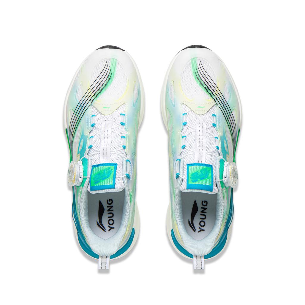 Li Ning Kids Cloud Running Shoes Fashionable Versatile Shock Absorbing Breathable Support Low Top Kids Sneaker White Green YKFV124-3