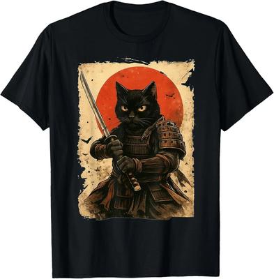 T-shirt Unisexe Samouraï Chat Guerrier Japonais Vintage