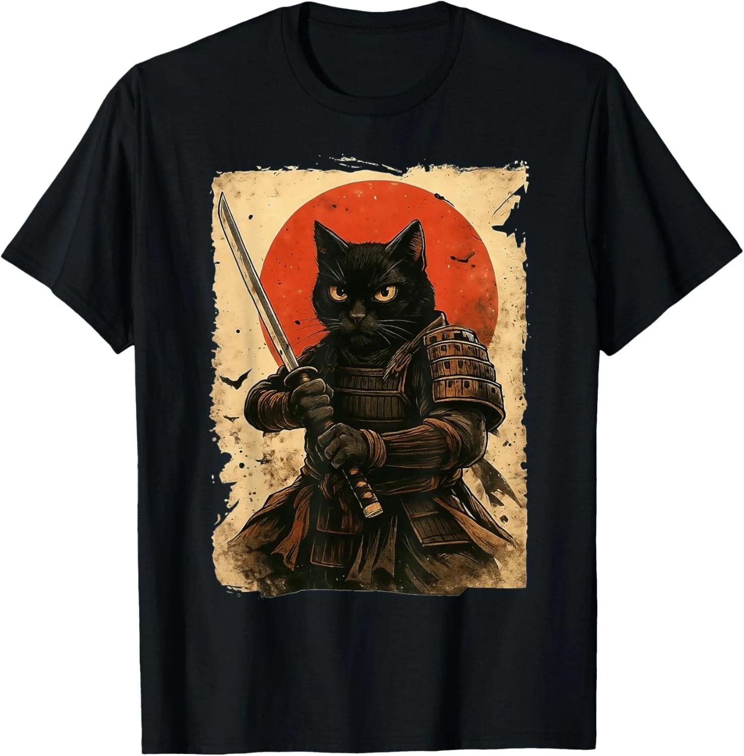 Cat Samurai Vintage Japanese Warrior T-Shirt unisex T-Shirt 4XL