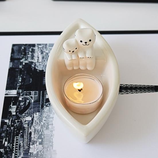 Cat Candle Holder Boat-Shaped Aromatherapy Cup Kittens Warming Paws Tea Light Holder for Home Bedroom Living Room Decor