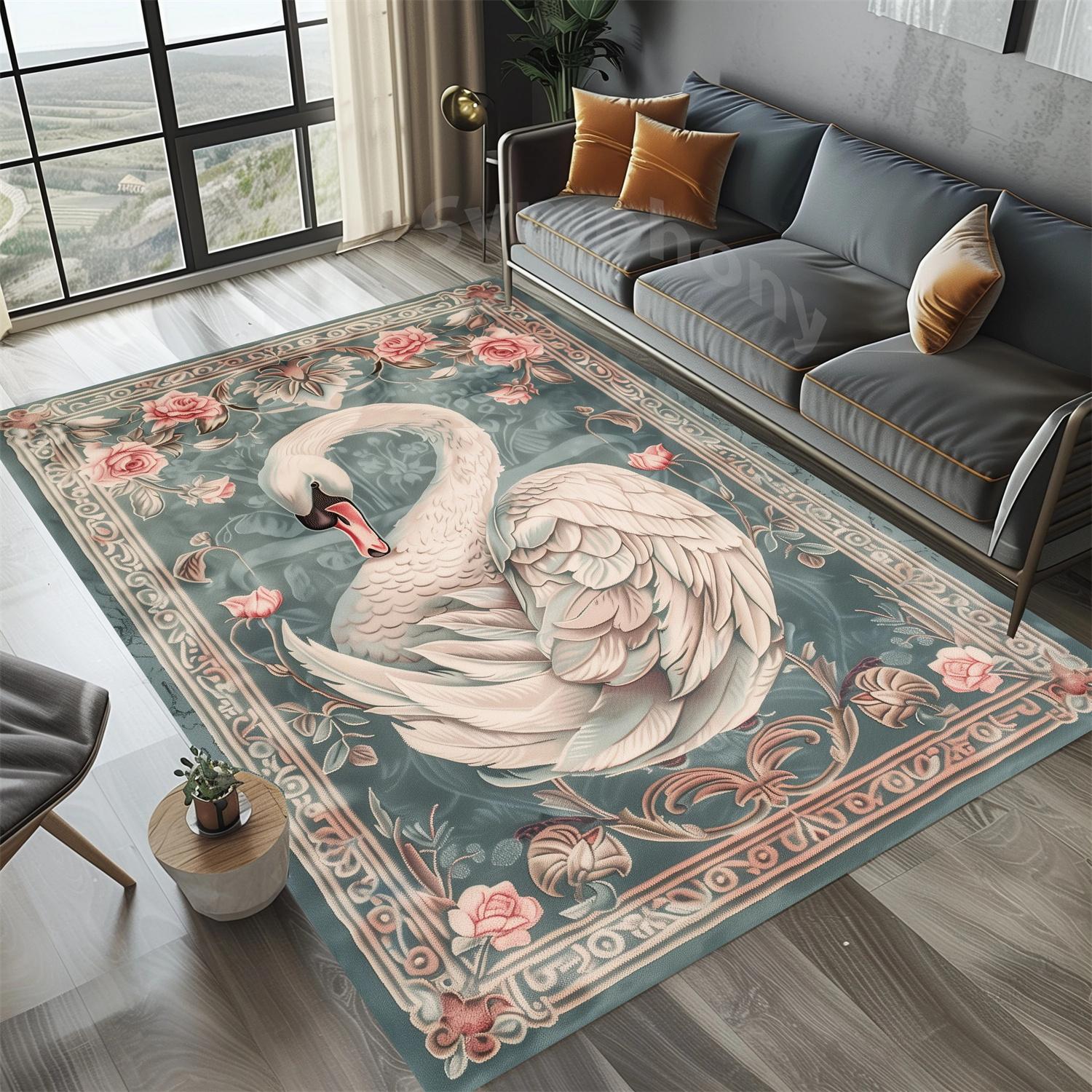 

Ковер в деревенском стиле с изображением лебедя Красочный ковер с изображением лебедя Традиционный ковер Декоративные ковры для фермерского дома Моющиеся ковры Коврик для балкона и коридора Противоскользящий коврик 40X60cm-16x24in